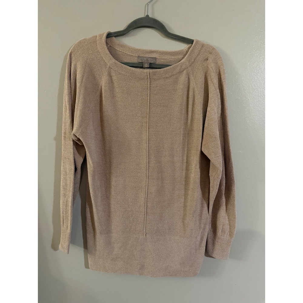 Barefoot Dreams Cozychic Ultra Lite‎ Sweater Tan Beige Boat Neck Seam Detail XS
